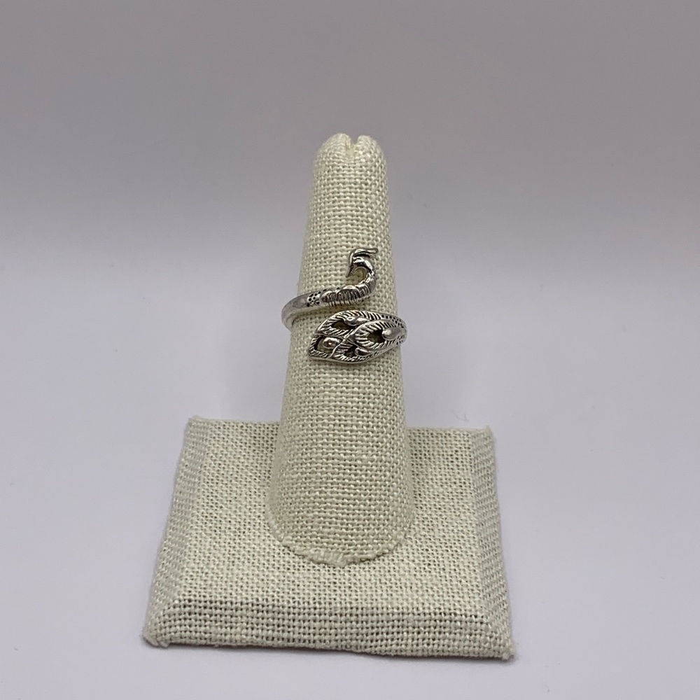 Tiny Silver Plated Peacock Wrap Ring - image 4